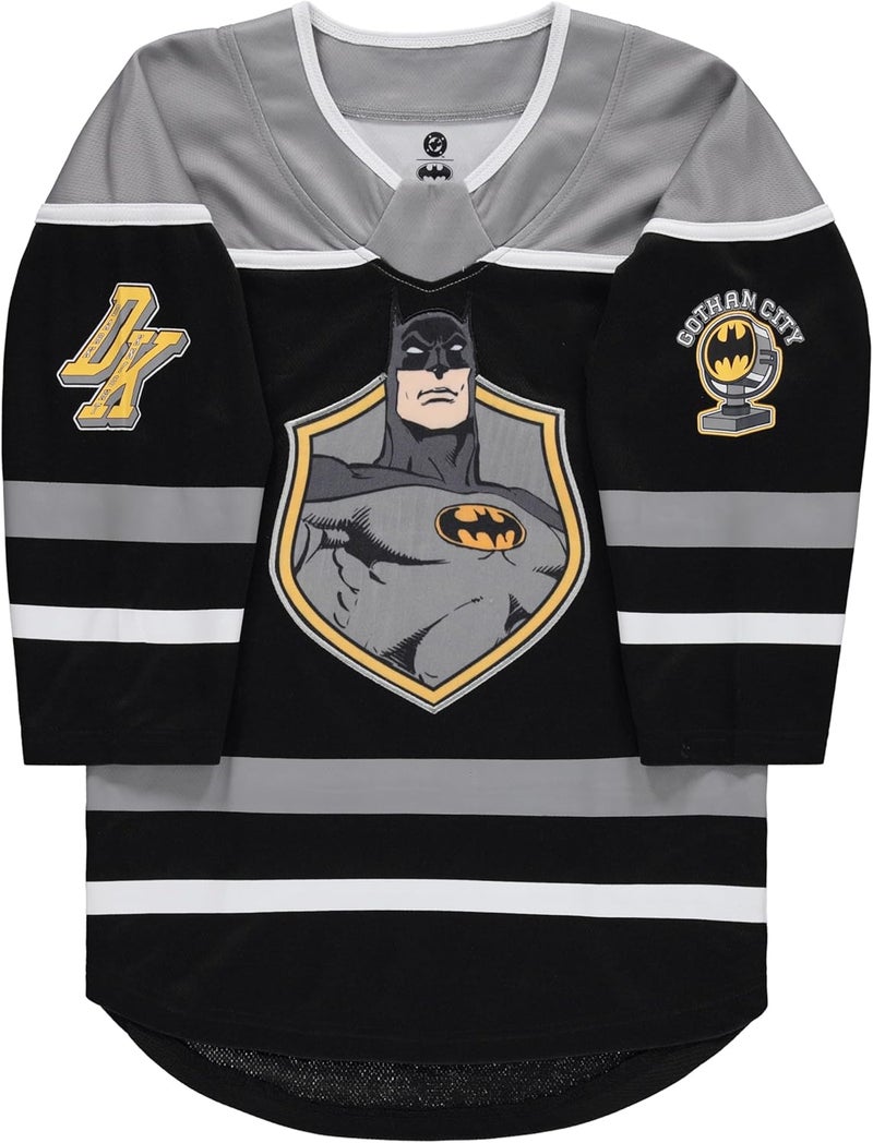 DC Comics Batman Boys 4-20 Long Sleeve Hockey Jersey Black/Grey - Image 4